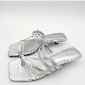 Open Edit Jagger Kitten Heel Sandals Women's Silver Size US6M